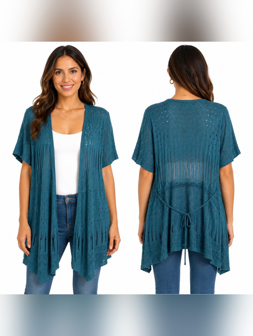 Maurices Teal Open Knit Cardigan Size 2x Short Sleeve